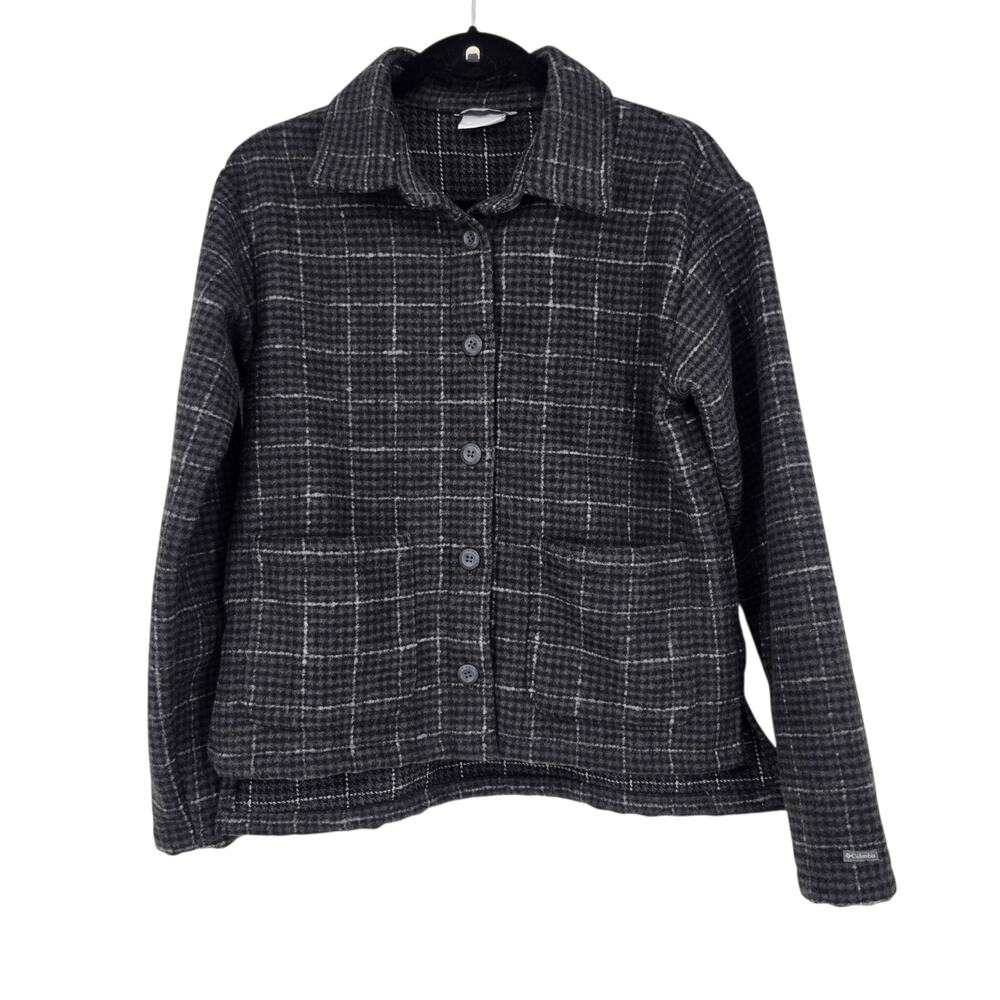 Columbia Gray Plaid Flannel Button Front Shacket Shirt Jacket W/ Pockets Size S